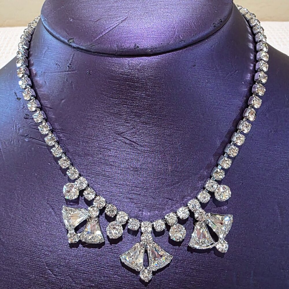 1940-1954 Joseph Weisner NY Brilliant Crystal Drop Rhinestone Statement Necklace